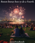 Boston Charles River Esplanade Fourth of July fireworks over packed crowd with city skyline at night — Canva template for lifestyle brands